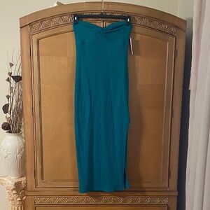 wild fable Teal Strapless Ribbed Midi Dress
